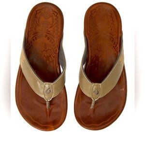 Olukai Premium Leather Kulia Sandal Flip Flop Charcoal/Dark Wood EUC 42, 9 Men